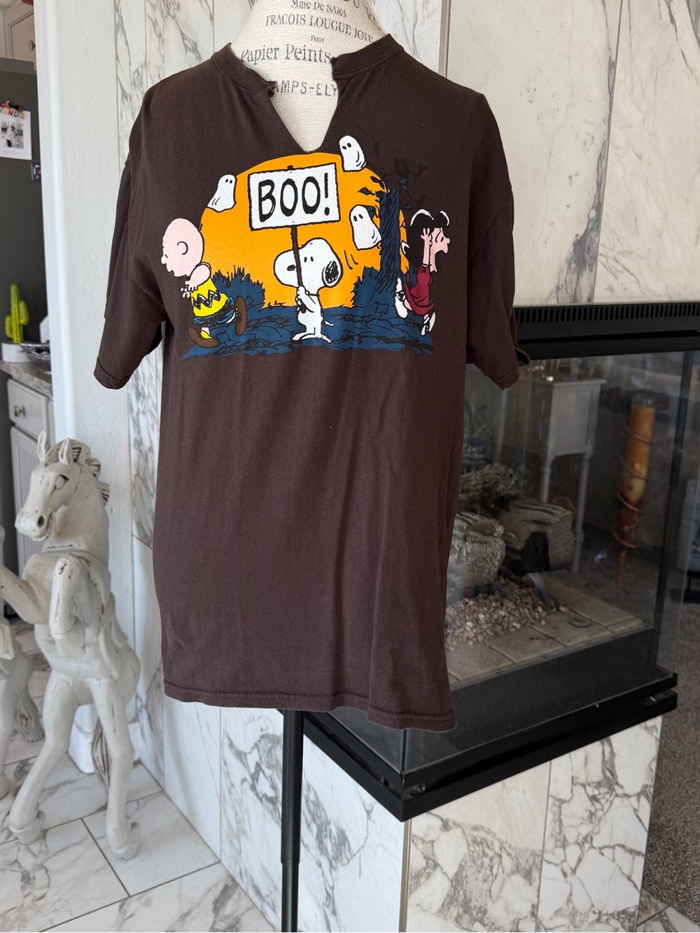 Vintage Peanuts Brown Halloween 'Boo!' Short Sleeve Tee M